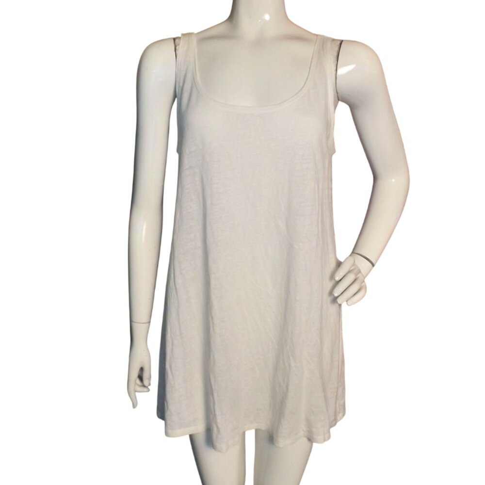 EILEEN FISHER Long Tank Top, M, White Linen, Scoop neck, Summer, Layering